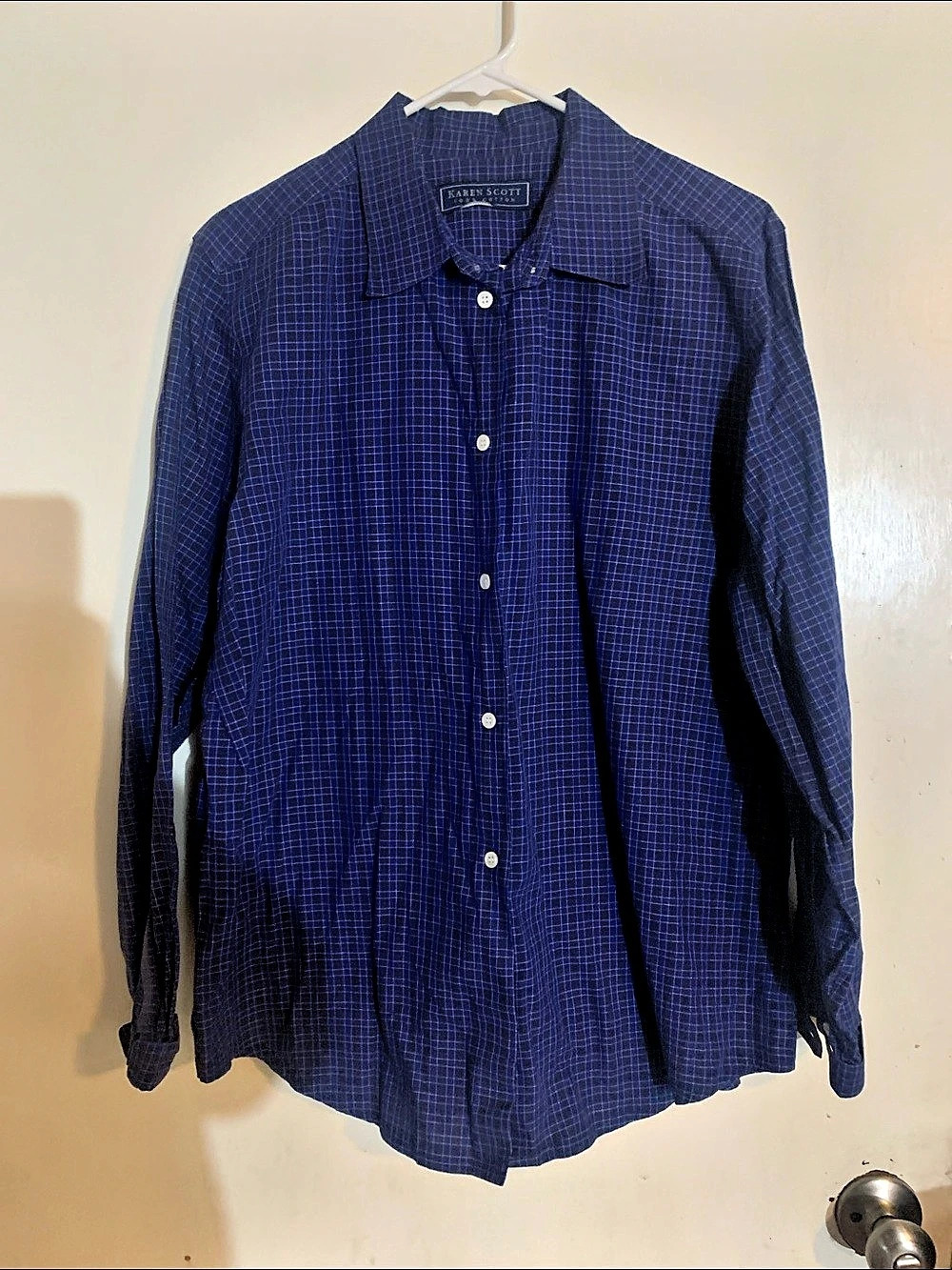 Karen Scott Men's Cotton Checkered Shirt in Blue